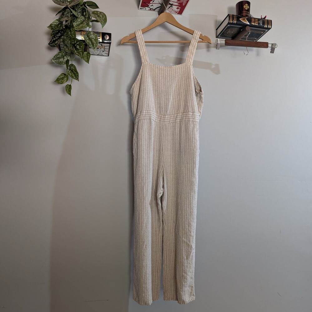 ROOLEE | Striped Linen Blend Overalls Sleeveless Jumpsuit | Large